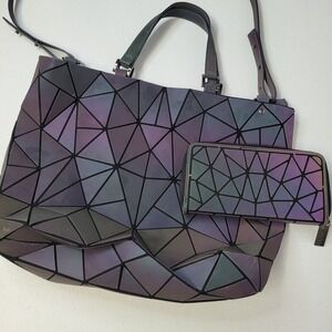 HOTONE Iridescent Geometric Prism Handbag Purse Wallet Set